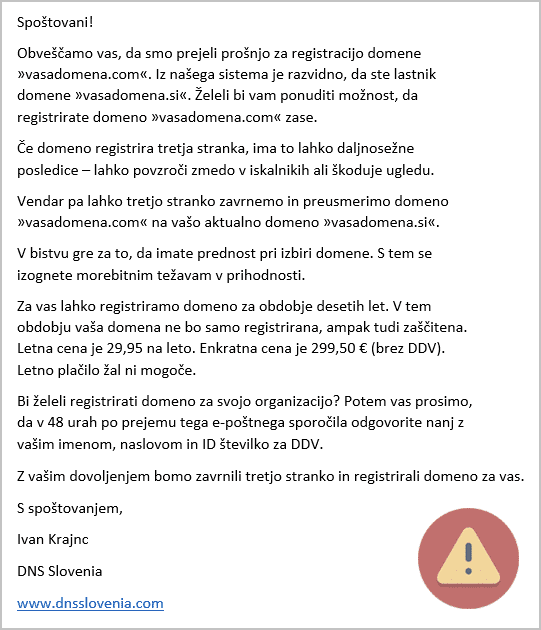 Pozor za imetnike spletnih strani - prevara z domeno